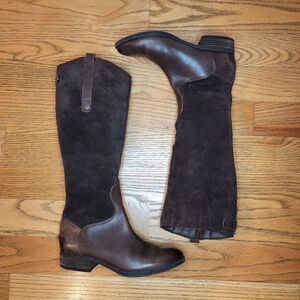Sam Edelman Pembrooke brown Suede Knee High Riding Boots western block heel 8.5